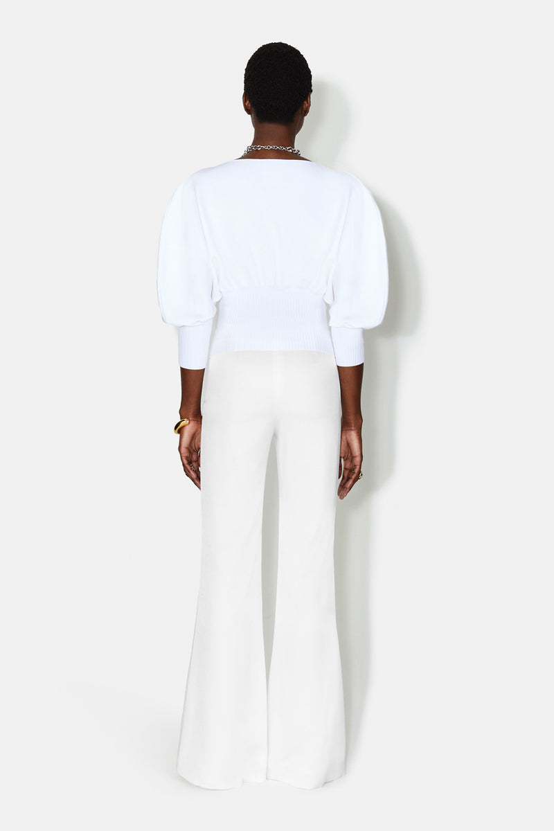 High Waisted Satin Trousers - White