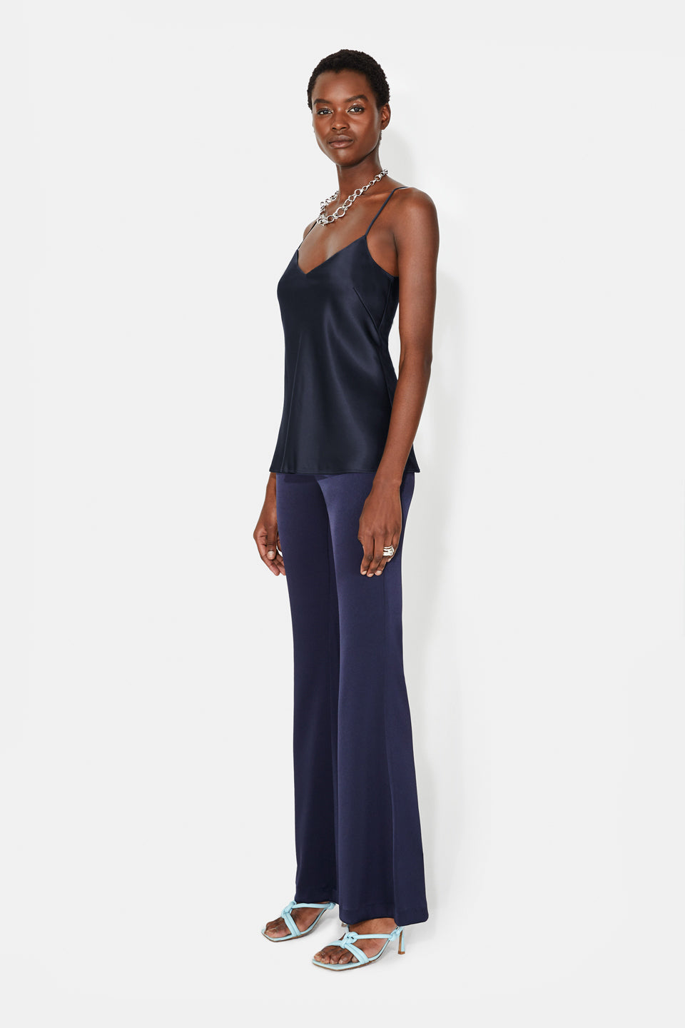 Satin V Neck Camisole - Midnight – Galvan